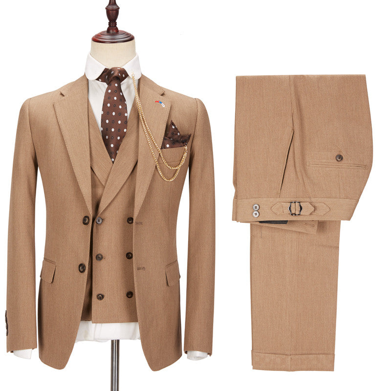 Classic Brown Notched Lapel Slim Fit Men Suits