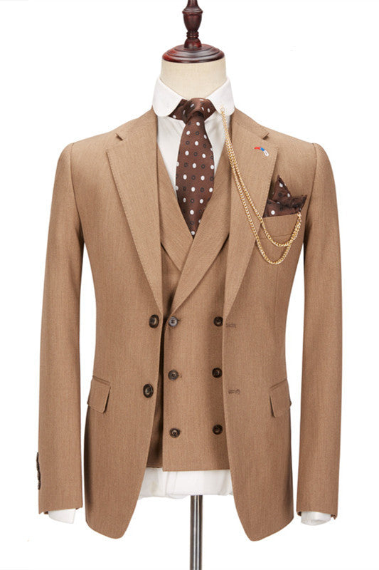 Classic Brown Notched Lapel Slim Fit Men Suits