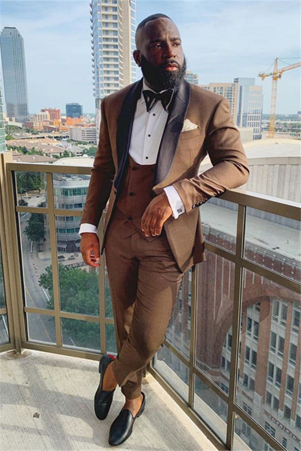 Classic Brown Three-Pieces Black Shawl Lapel Wedding Suits