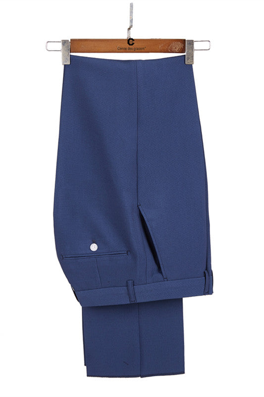 Classy Dark Blue Peaked Lapel Slim Fit Men Suit