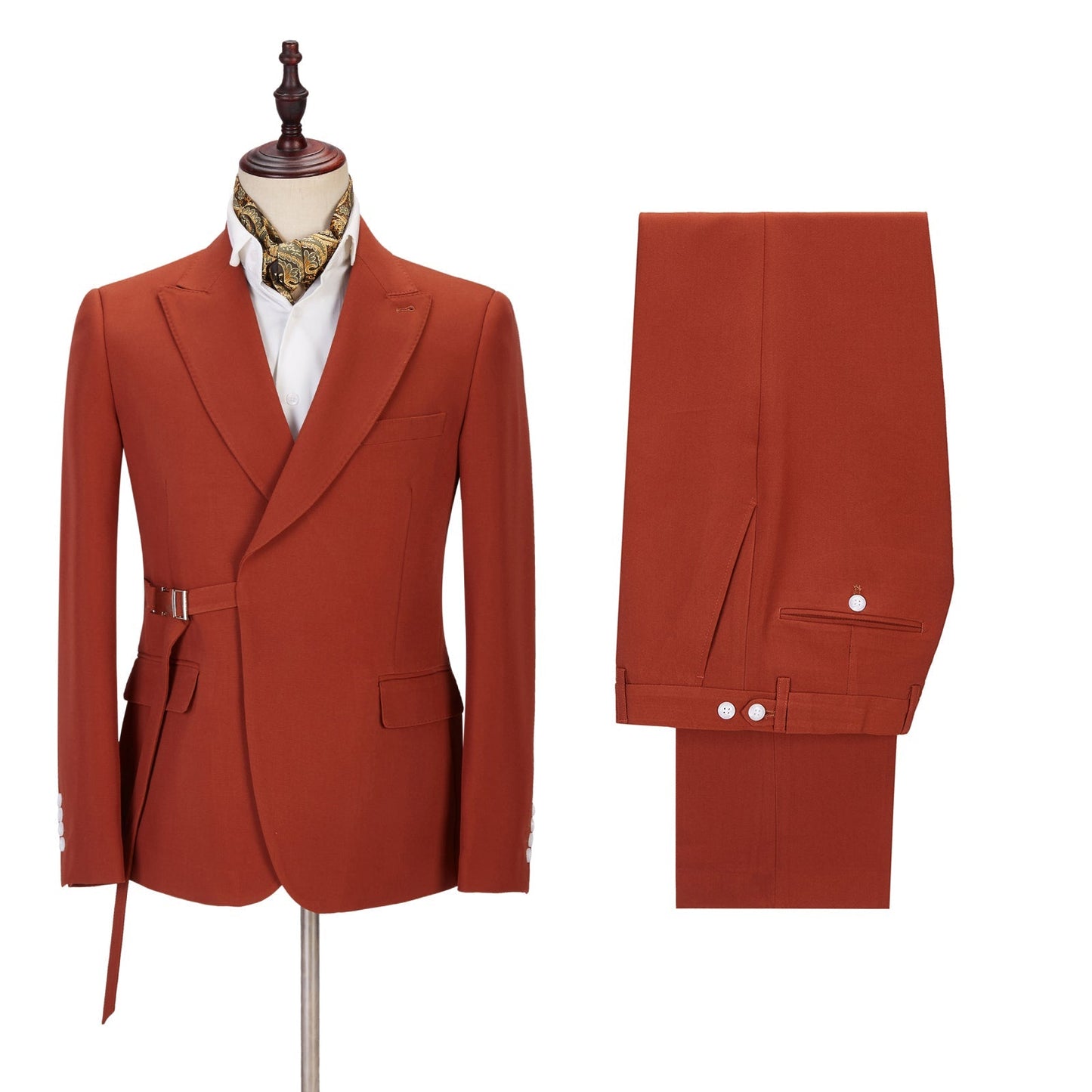 Classy Peaked Lapel Slim Fit Orange Men Suits