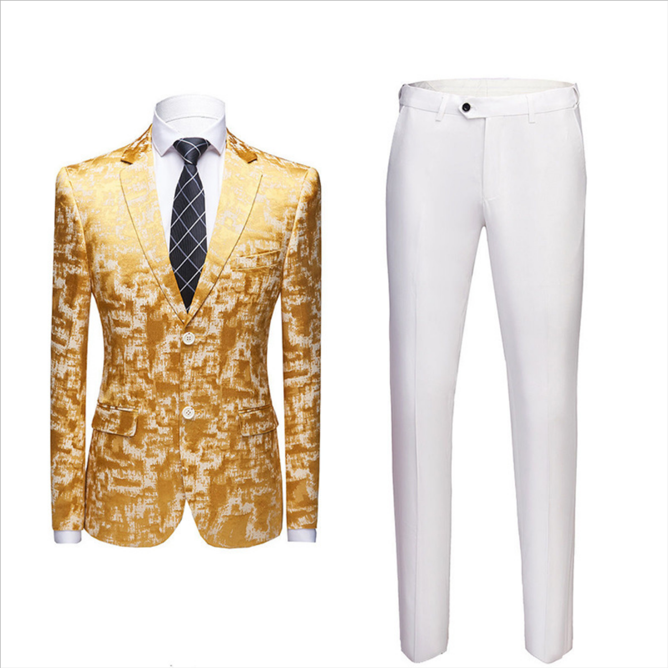 Classy Printed Bright Gold Notched Lapel Men Suits for Prom