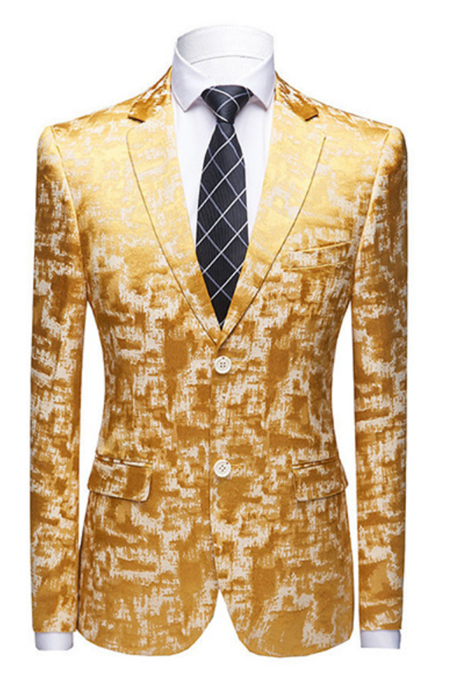 Classy Printed Bright Gold Notched Lapel Men Suits for Prom