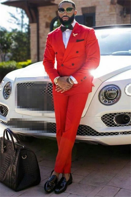 Classy Red Peaked Lapel Double Breasted Formal Men's Business Suits