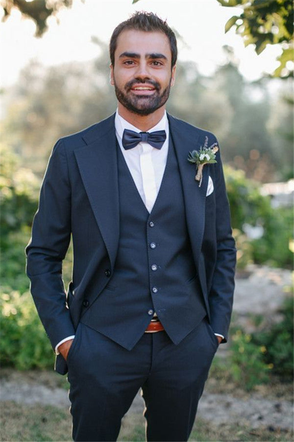 Costume 3 Pieces Dark Navy Notched Lapel Men Suits Wedding Suits For Men
