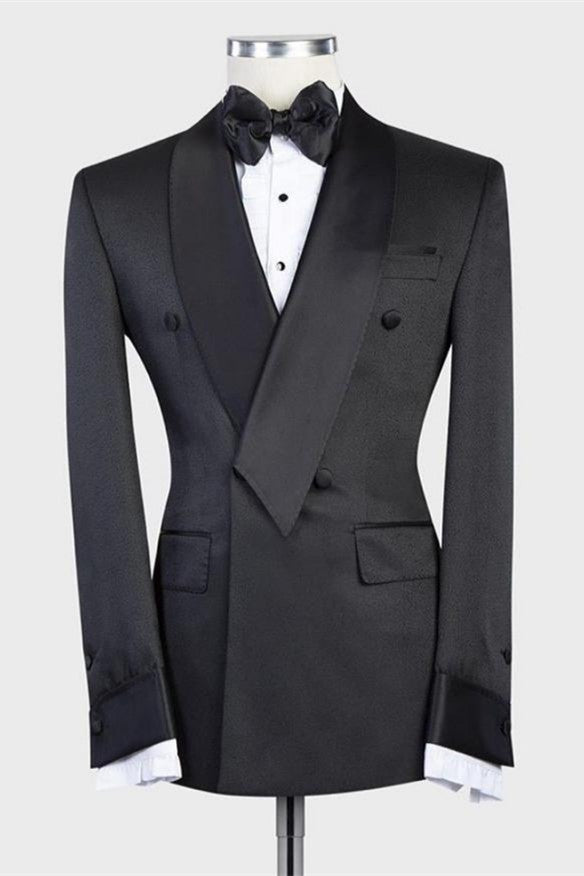 Custom design Black Double Breasted Shawl Lapel Wedding Men Suit
