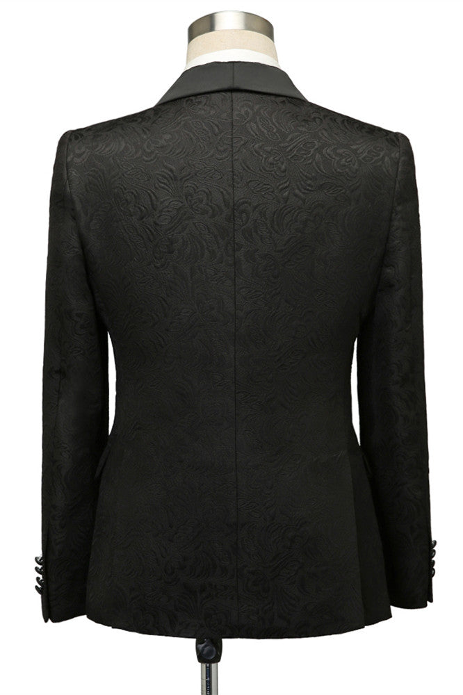 Custom design Black Jacquard Shawl Lapel Wedding Suits