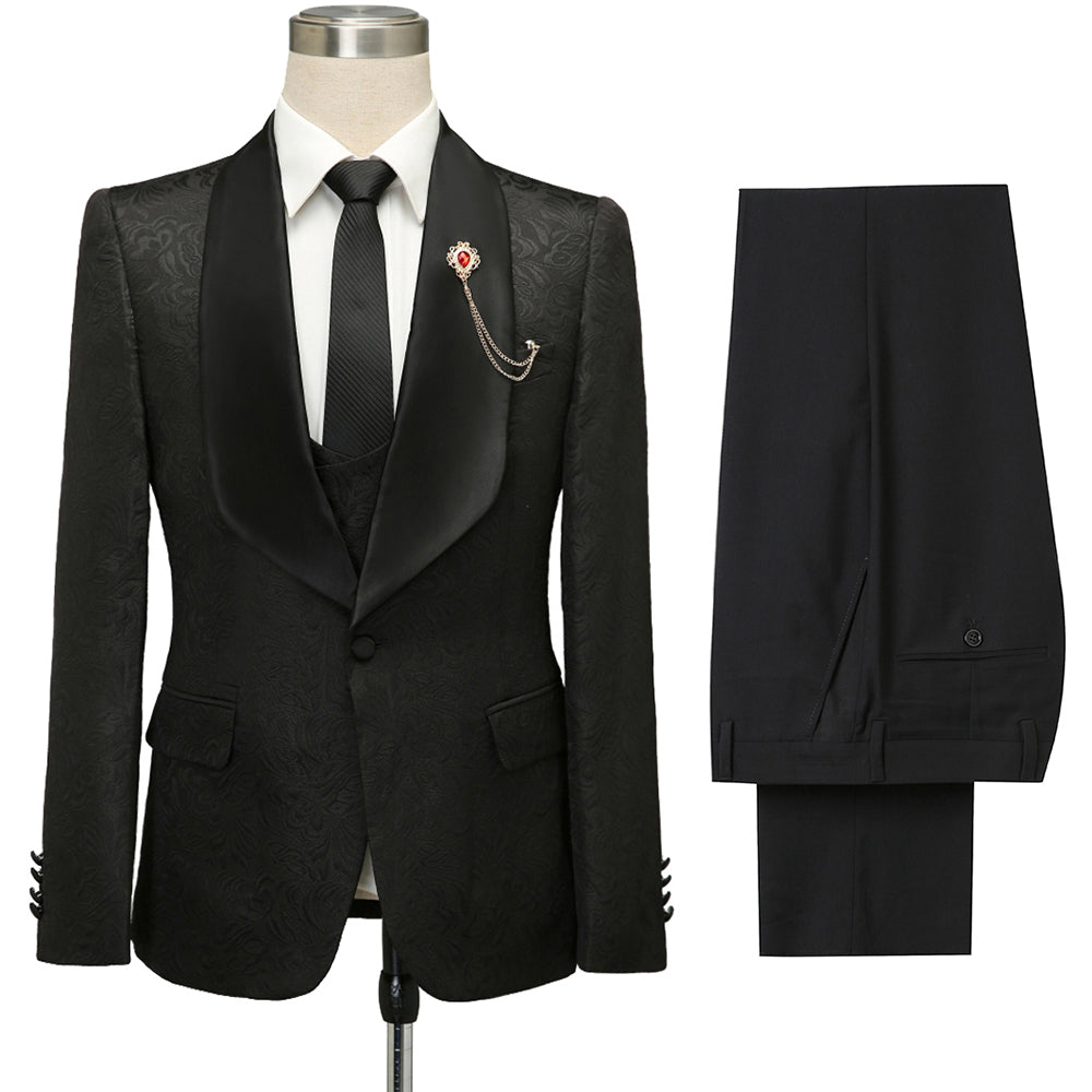 Custom design Black Jacquard Shawl Lapel Wedding Suits