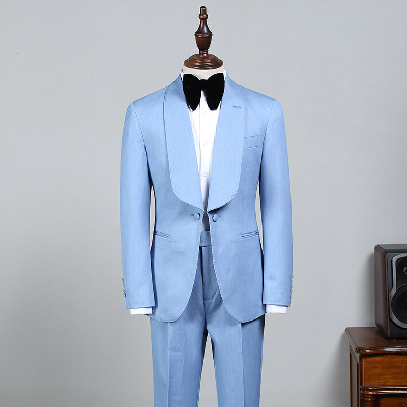 Custom Design Sky Blue Bespoke Wedding Suit For Grooms