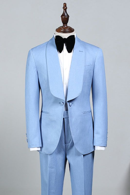 Custom Design Sky Blue Bespoke Wedding Suit For Grooms