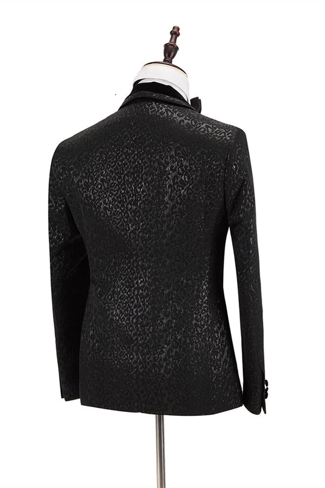 Custom design Shawl Lapel Double Breasted Prom Suit Belt Leopard Black
