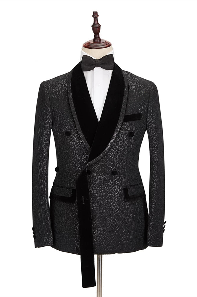 Custom design Shawl Lapel Double Breasted Prom Suit Belt Leopard Black