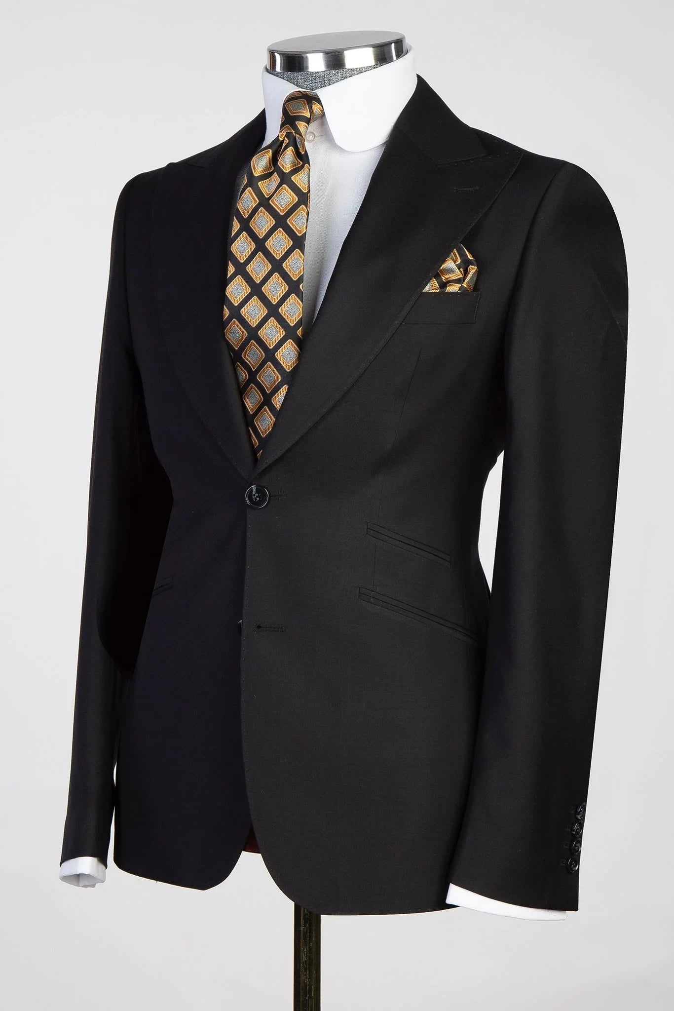 Black Wide peaked lapels Single Breasted 3-piece Formal Men's Suits