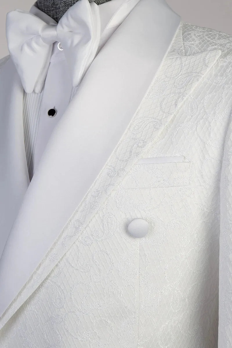 White Peak Lapel Double Breasted 2-pieces Floral Tuxedo