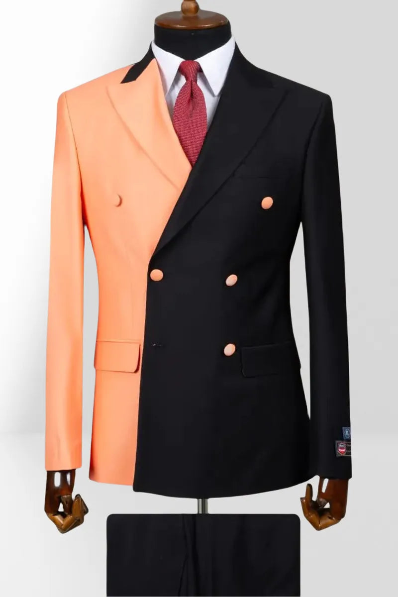 2 Piece Double Breasted Peak Lapel Men Suits Orange/Red/Black/Green