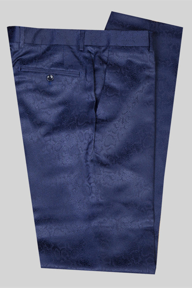 Navy Blue Jacquard Shawl Lapel Double Breasted Floral Tuxedo
