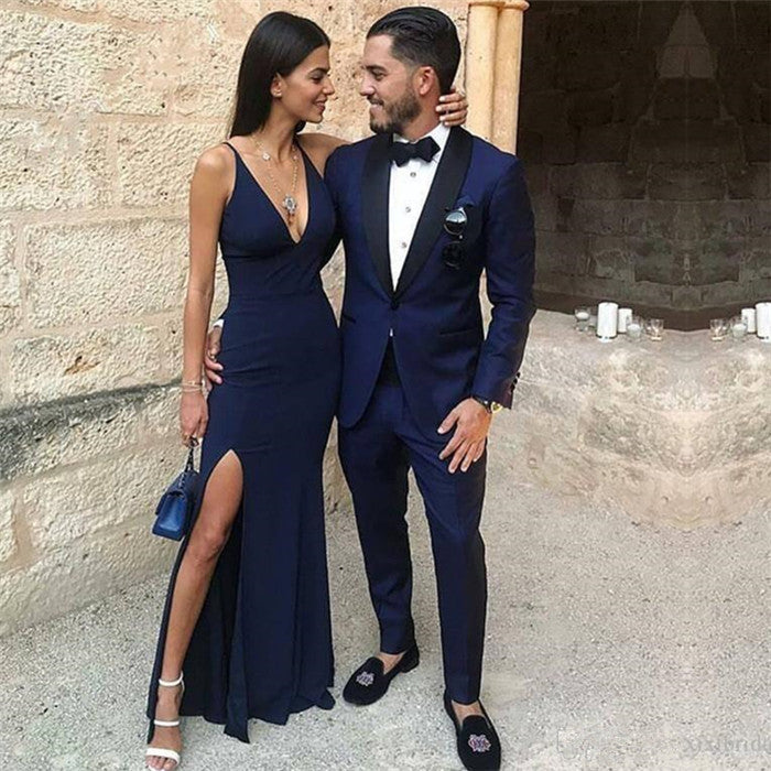 Navy Blue One Button Two-Piece Men Prom Tuxedo
