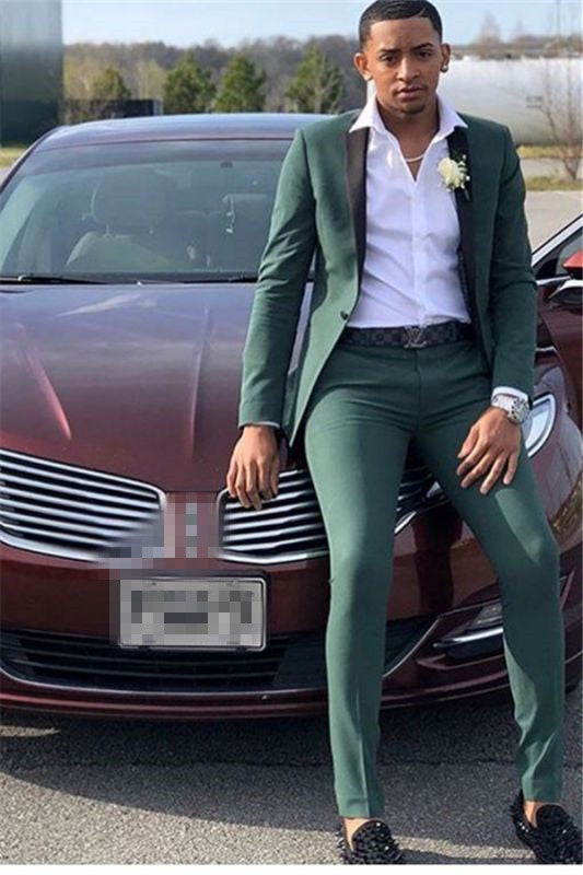 Dark Green Prom Suit Single Breasted Slim Fit Men Tuxedo