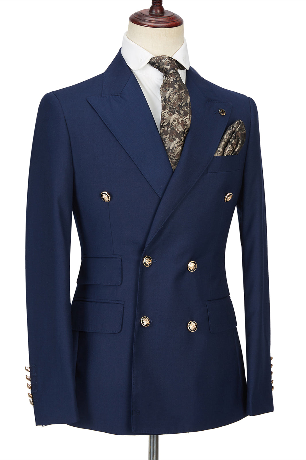 Dark Navy Peak Lapel Double Breasted Formal Men Suit