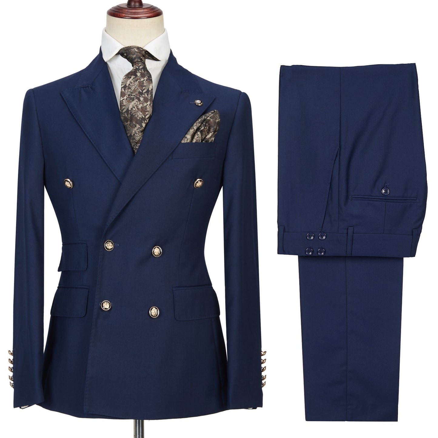 Dark Navy Peak Lapel Double Breasted Formal Men Suit
