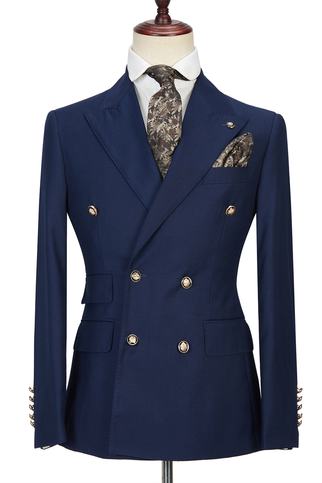 Dark Navy Peak Lapel Double Breasted Formal Men Suit