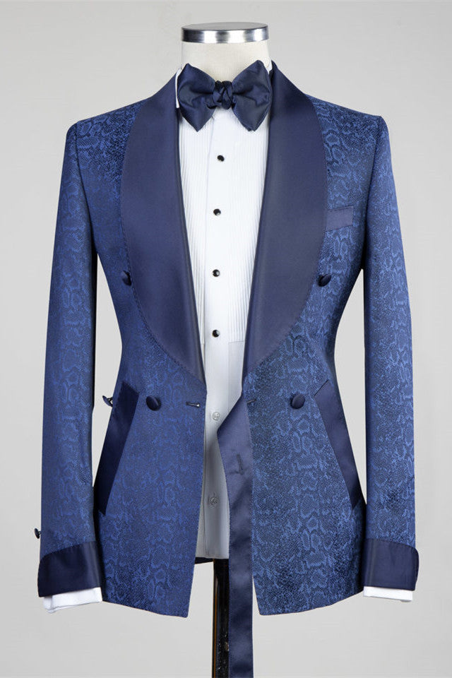 Dark Navy Slim Fit Double Breasted Fashion Men Suits for Wedding