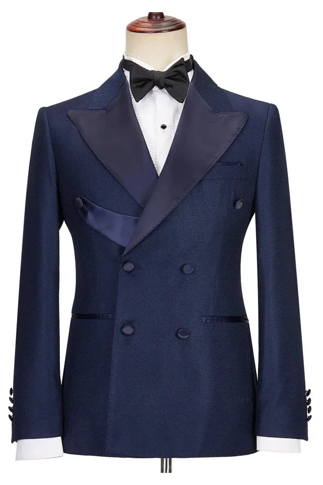 Dark Navy 2 Piece Peak Lapel Double Breasted Tuxedo