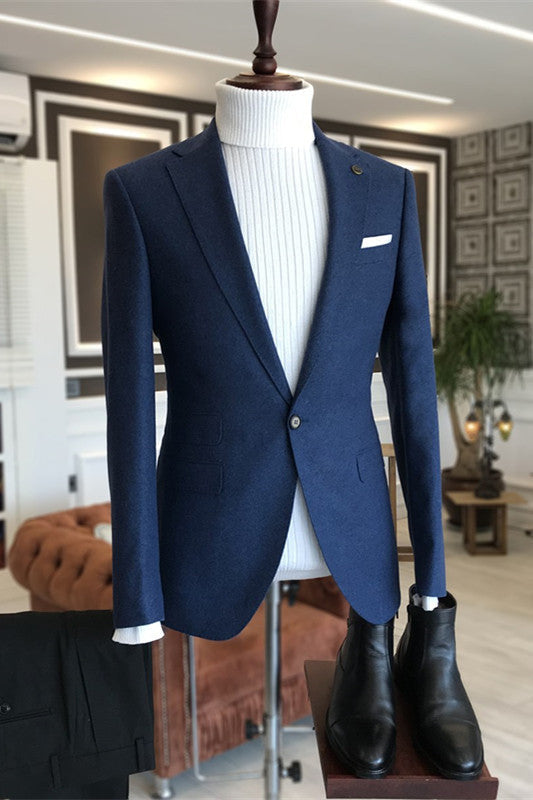 Deep Blue Business Suits Notched Lapel One Button Two Pieces Outfits