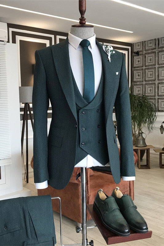 Deep Atrovirens Peaked Lapel Three Pieces Prom Suits for Men Wedding Outfits