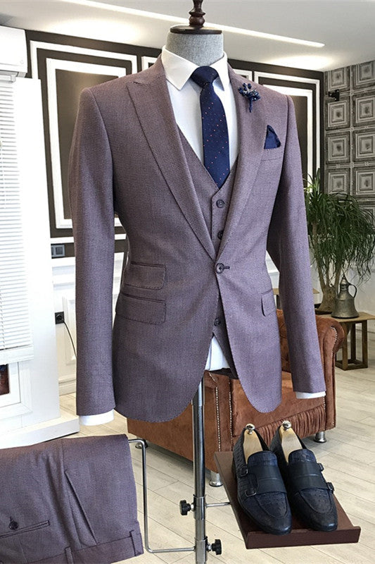 Deep Violet Peaked Lapel Three Pieces Fit Wedding Suits for Groom Business Suits