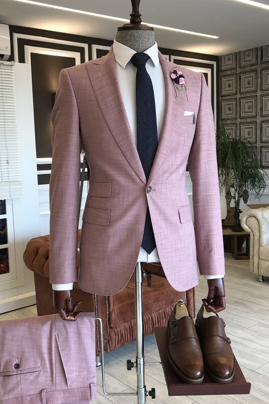 Dusty Pink Peaked Lapel Two Pieces Prom Suits Men's Wedding Suit