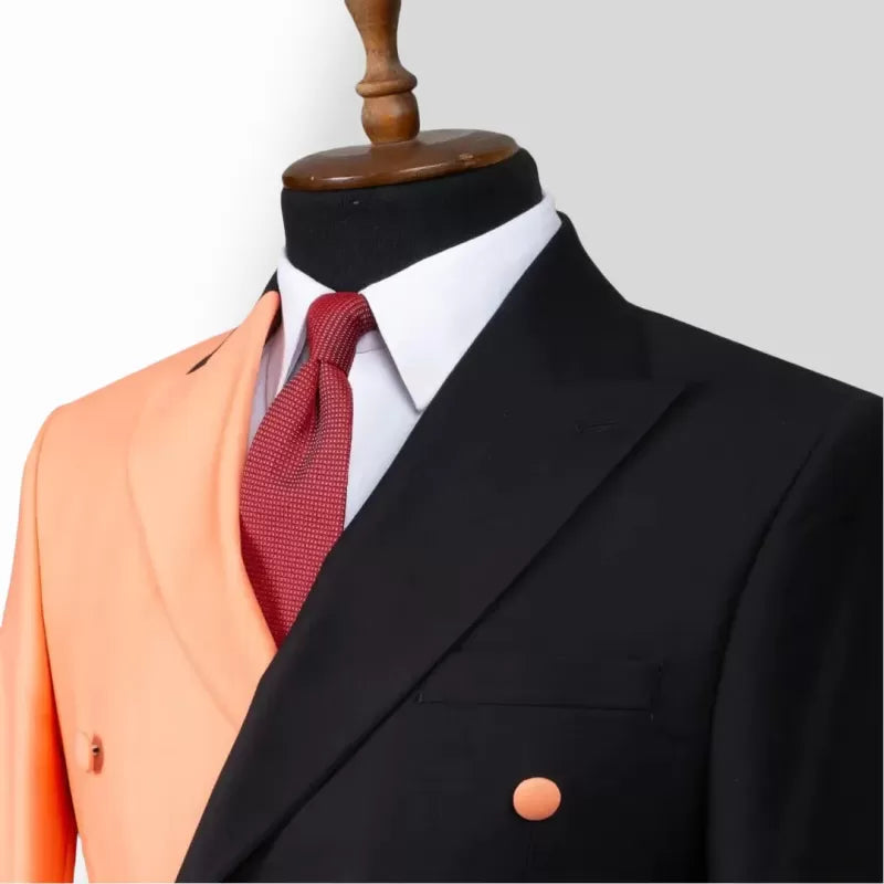 2 Piece Double Breasted Peak Lapel Apricot/Black Suits