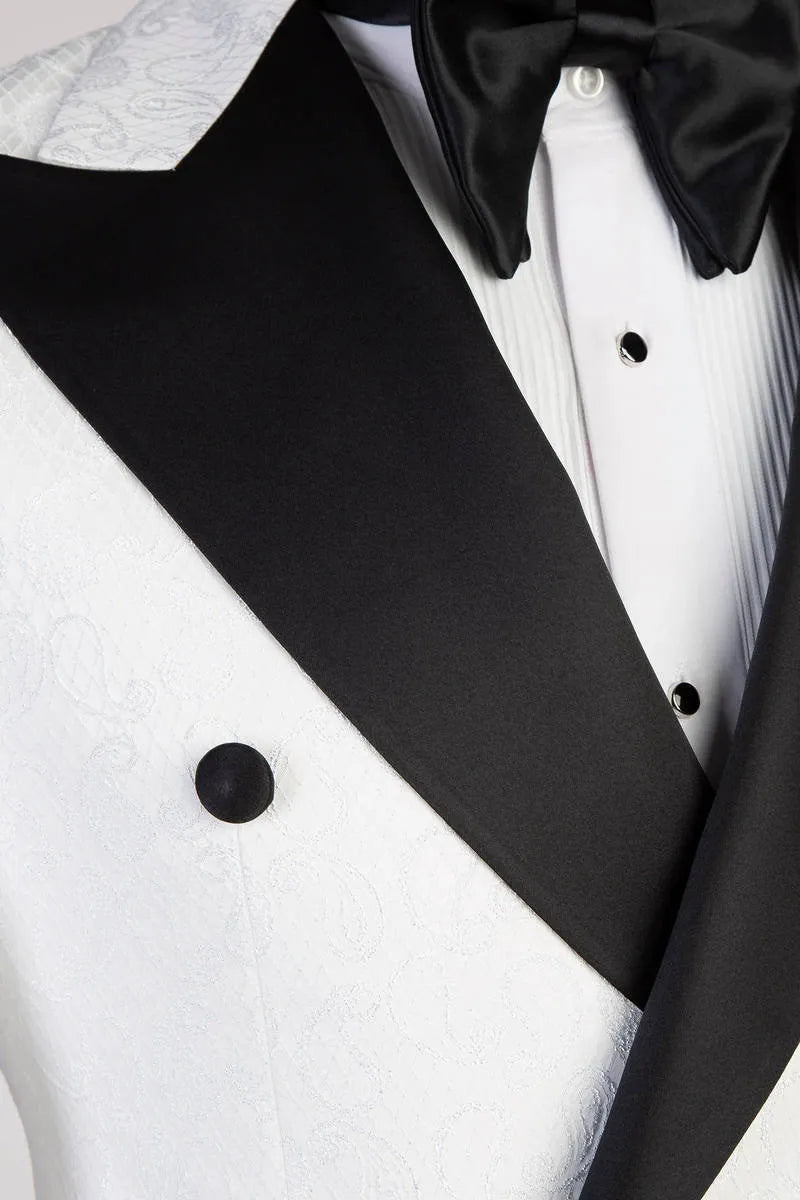 White Peak Lapel Double Breasted 2-piece Floral Tuxedo