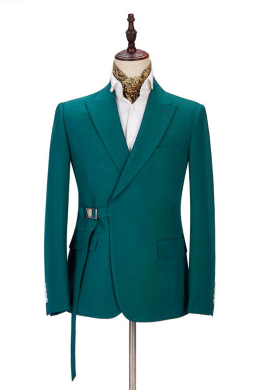 Elegant Green Peaked Lapel Buckle Button Prom Outsfits Men Suits