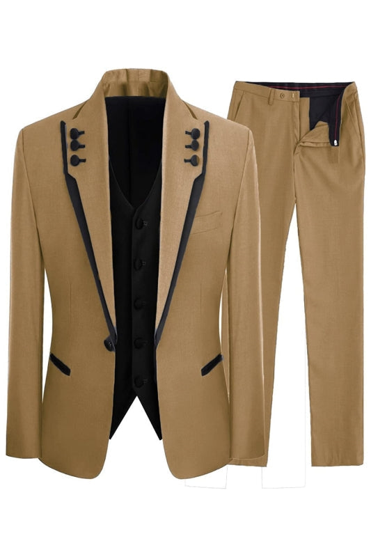 Fancy Light Brown Shawl Lapel Three Pieces Suits For Prom Wedding