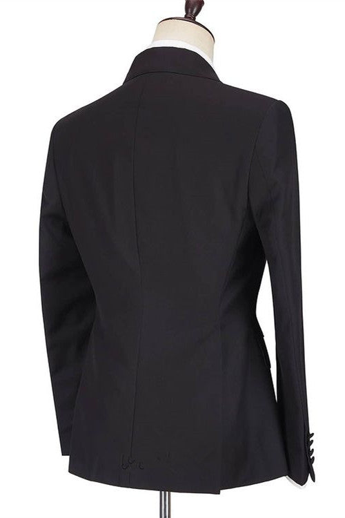 Fashion Black Peaked Lapel Two-piece Slim Fit Men Suits