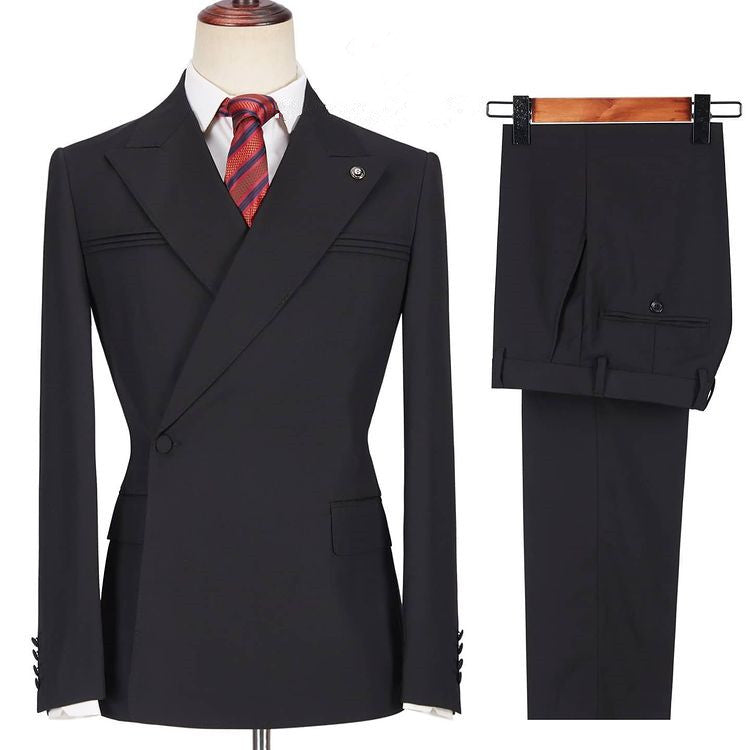 Fashion Black Peaked Lapel Two-piece Slim Fit Men Suits