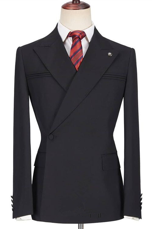 Fashion Black Peaked Lapel Two-piece Slim Fit Men Suits