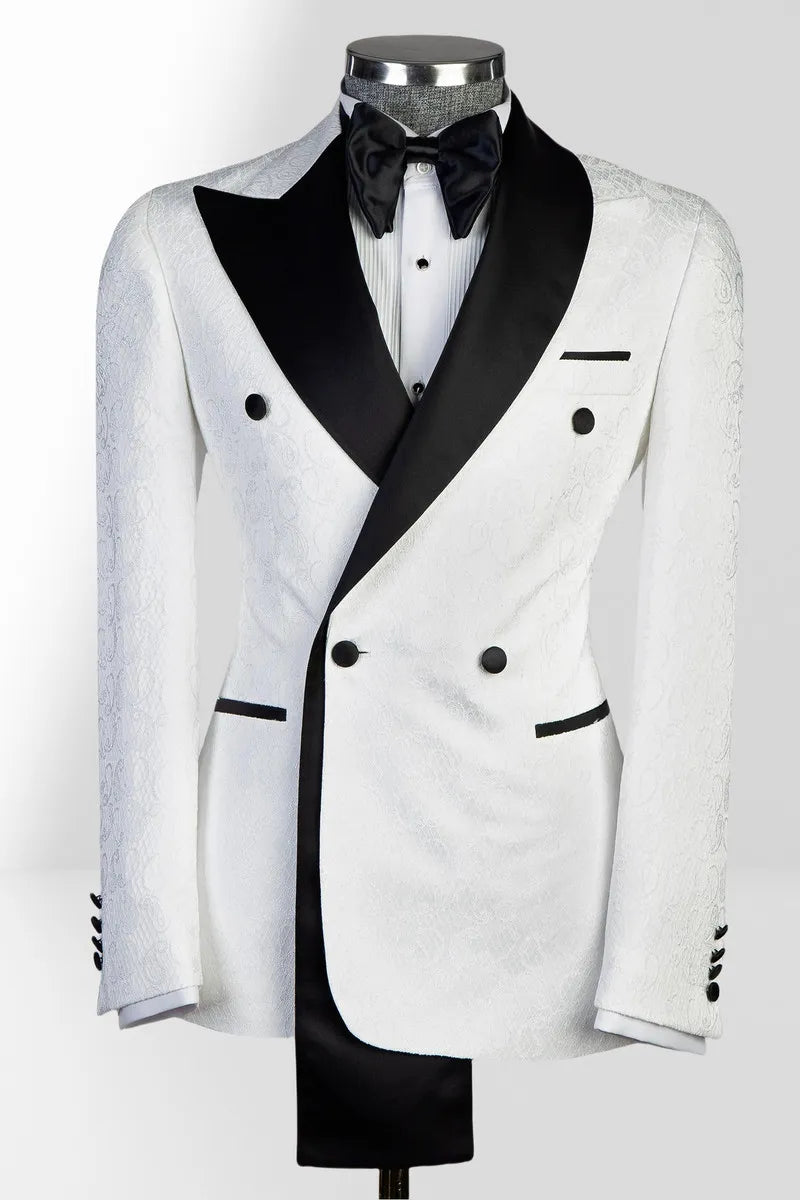 White Peak Lapel Double Breasted 2-piece Floral Tuxedo