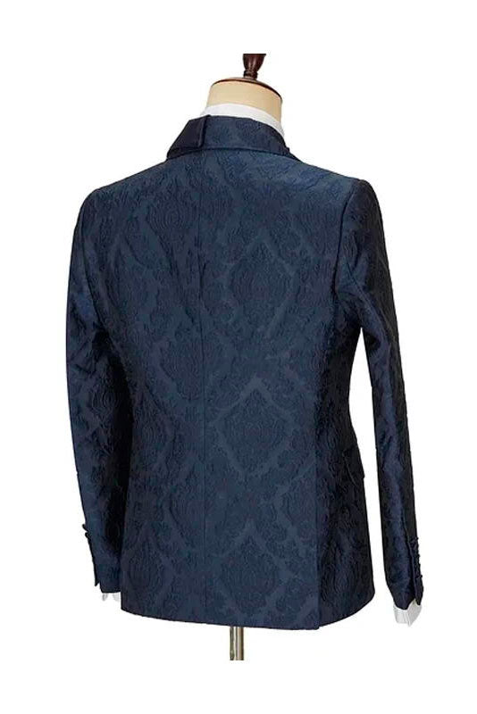 Navy Blue 2 Piece Jacquard Peaked Lapel Floral Tuxedo