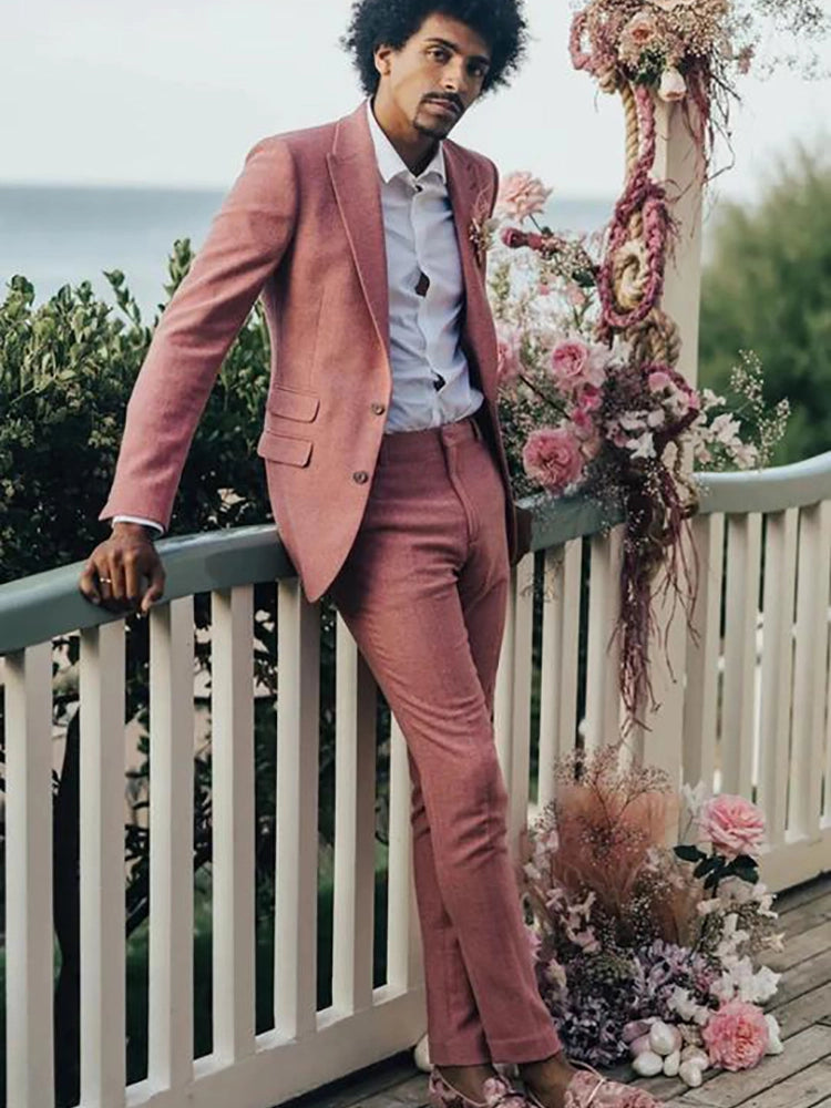 2-piece Peaked Lapel Single Breasted Pink Suit