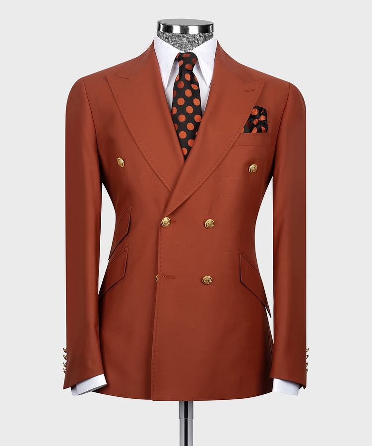 Latest Peak Lapel Red Brown Double Breasted Suit for Prom