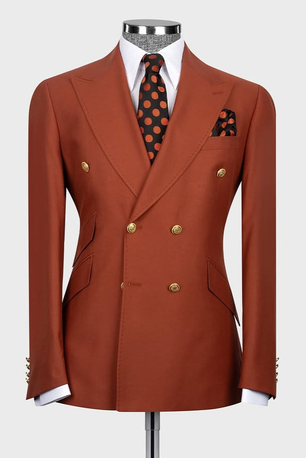 Latest Peak Lapel Red Brown Double Breasted Suit for Prom