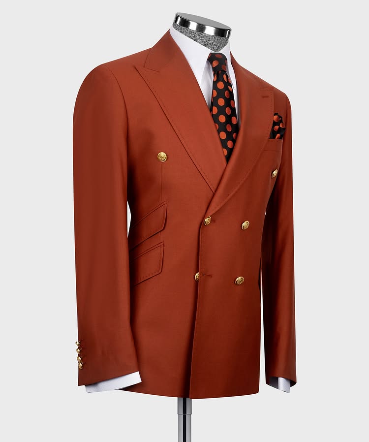 Latest Peak Lapel Red Brown Double Breasted Suit for Prom