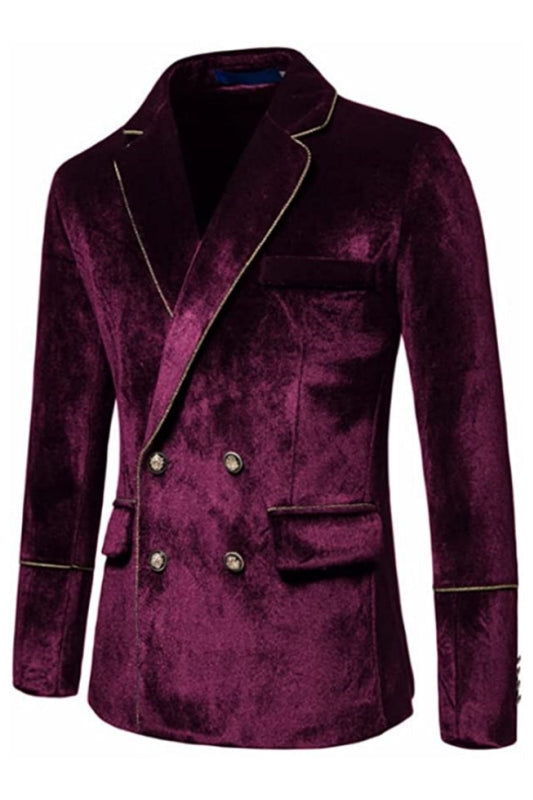 Glamorous Burgundy Double Breasted Velvet Prom Suits Notched Lapel