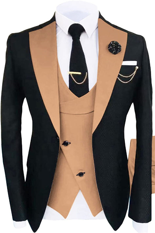 Glamorous Khaki Shawl Lapel Three Pieces Prom Suits Slim Fit Wedding Suits