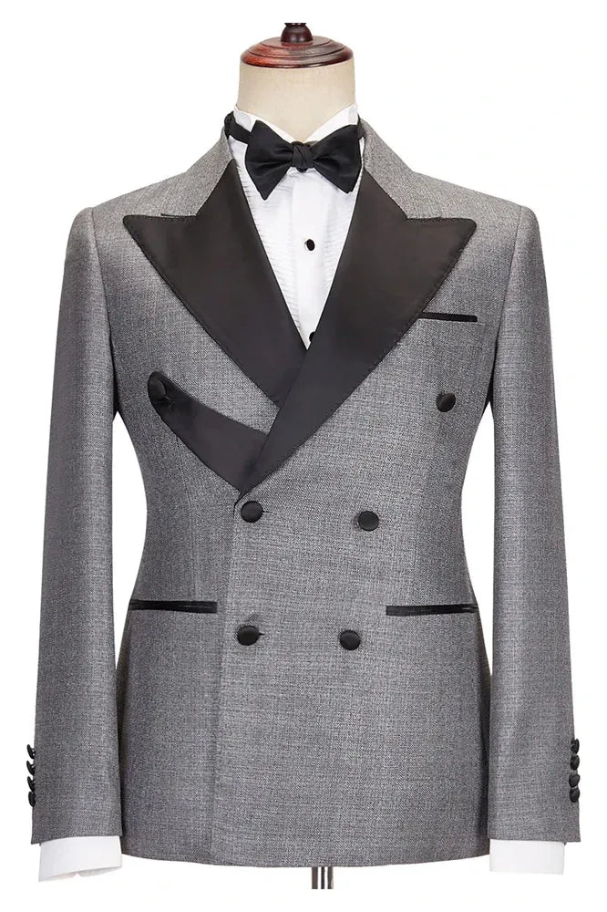 New Elegant Gray 2 Piece Peak Lapel Double Breasted Tuxedo