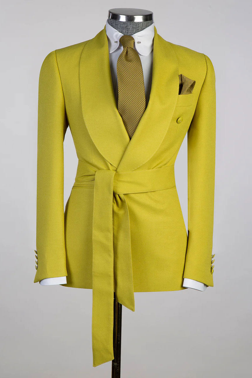 Mustard Yellow 2-piece Shawl Lapel Tuxedo with Belt for Prom