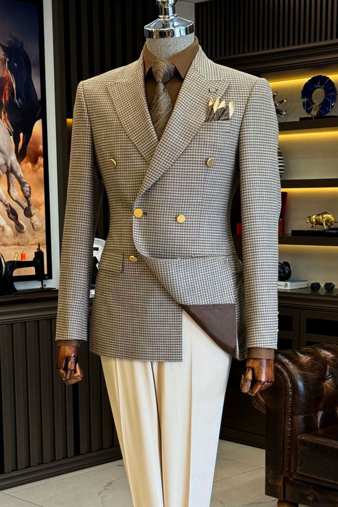 Houndstooth Double-breasted 2-piece Blazer Suit