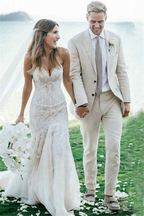 Ivory Summer Beach Wedding Tuxedo for Men Slim fit Two Piece Men's Suits